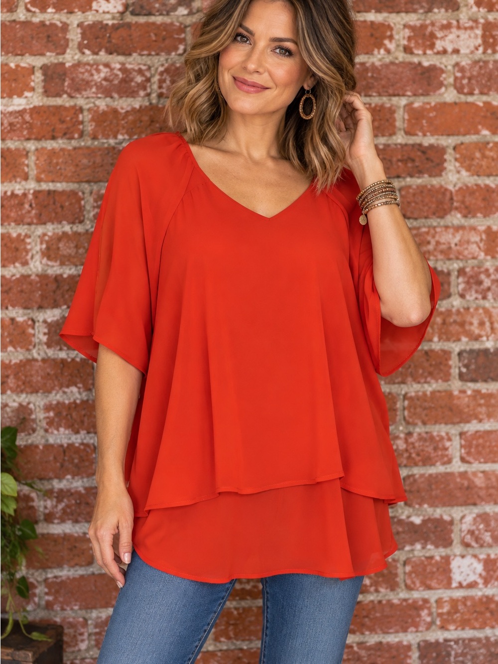 Juicy Couture Orange Cold Shoulder Boho Blouse